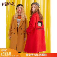 【贝蒂联名】妖精的口袋印花毛呢大衣2019秋冬新款女装长款外套