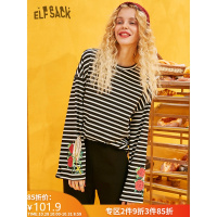妖精的口袋印花条纹长袖T恤2019秋季新款女心机小众宽松显瘦上衣