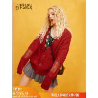 妖精的口袋长袖针织衫开衫2019秋季新款蕾丝拼接v领甜美初恋毛衣