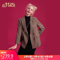 妖精的口袋千鸟格西装外套2019秋冬季新款女流行中长款毛呢大衣潮