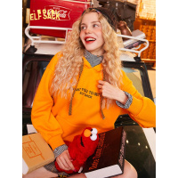 妖精的口袋印花拼接加厚加绒卫衣2019秋冬季新款女单件ins上衣