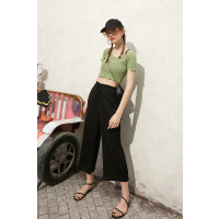 妖精的口袋黑色垂感休闲阔腿裤2020春夏款女韩版宽松显瘦百搭裤子