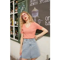 妖精的口袋短袖针织打底衫2020春季新款女v领薄款韩版百搭上衣潮