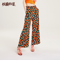 妖精的口袋直筒阔腿裤女宽松直筒2019夏季新款雪纺垂感印花长裤潮