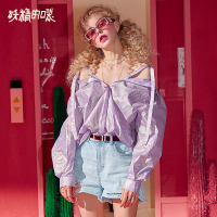 妖精的口袋亮面衬衫女设计感小众2019新款春装衬衣长袖宽松韩版潮