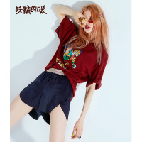 妖精的口袋运动工装短裤女2019秋季新款缎面韩版宽松显瘦休闲裤潮