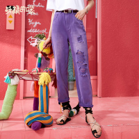 妖精的口袋破洞牛仔长裤2019春装夏新款女直筒宽松显瘦休闲裤子潮