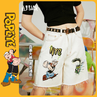 【大力水手联名】妖精的口袋白色牛仔短裤女2020春夏新款宽松裤子