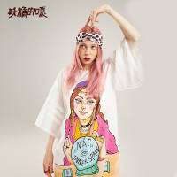 妖精的口袋卡通印花连衣裙2019秋季新款女士学院风宽松直筒T恤裙