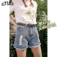 【新款】妖精的口袋破洞毛边牛仔短裤女2020夏季新款a字显瘦裤子