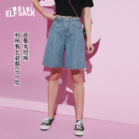 【新款】妖精的口袋宽松直筒牛仔短裤女2020夏季高腰显瘦五分裤子