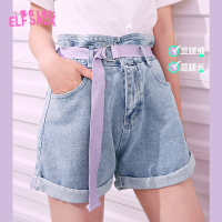 【新款】妖精的口袋腰带牛仔短裤女2020夏季显瘦直筒薄款裤子