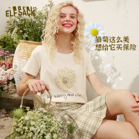 【新款】妖精的口袋粉色字母印花短袖T恤女2020夏季宽松ins潮上衣