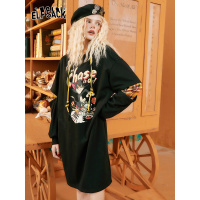 【猫和老鼠联名】妖精的口袋拼接卫衣连衣裙女2020秋季黑色裙子潮