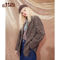 【新款】妖精的口袋复古格纹毛呢外套女2020冬短款百搭西装领上衣