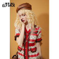 【新款】妖精的口袋亮丝复古针织连衣裙女2020秋v领收腰显瘦裙子