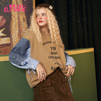 【新款】妖精的口袋印花拼接套头毛衣女2020秋季外穿慵懒日系上衣