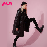 【新款】妖精的口袋中长款白鸭绒羽绒服女2020冬韩版防风连帽外套