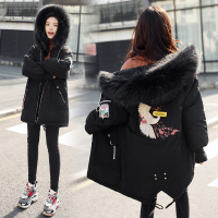 【COMEACROSS】中长款大毛领棉服2018年冬季长袖加厚中长款简约修身显瘦韩版气质