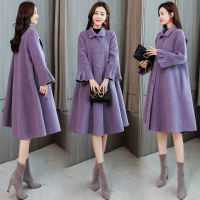 【COMEACROSS】长袖潮流拼接气质时尚纯色中长款宽松2018年冬季毛呢外套