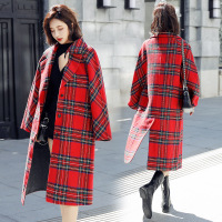 【COMEACROSS】秋冬新款复古格子韩国中长款过膝毛呢子外套韩版宽松大衣