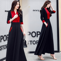 【COMEACROSS】连衣裙圆领高腰套头常规单件A字裙2018年秋季长袖中长款潮流