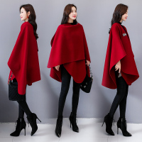 【COMEACROSS】不规则下摆潮流拼接气质时尚休闲纯色中长款2018年冬季毛呢外套