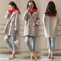 【COMEACROSS】气质纯色韩版口袋单排扣翻领2018年冬季毛呢外套长袖中长款修身