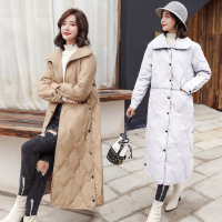 【COMEACROSS】长袖长款直筒口袋2018年冬季白鸭绒常规纯色POLO领简约时尚羽绒服