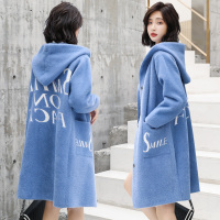 【COMEACROSS】连帽潮流拼接气质时尚休闲中长款字母创意2018年冬季毛呢外套