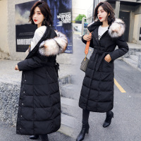 【COMEACROSS】2018年冬季长袖加厚长款修身纯色连帽拉链配毛领舒适修身棉衣