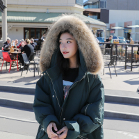 【COMEACROSS】现货韩版长款抽绳棉衣外套（帽子毛领可拆卸）