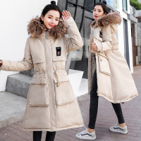 【COMEACROSS】2018年冬季连帽拉链长袖加厚中长款纯色简约修身束腰棉衣