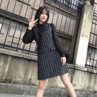 【COMEACROSS】连衣裙2018年冬季时尚潮流舒适简约个性中长款休闲格子