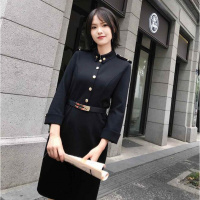 【COMEACROSS】中长款纯色长袖连衣裙2018年冬季时尚潮流舒适简约个性休闲