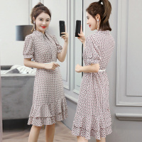 【COMEACROSS】女装裙子夏季新款条纹百搭短袖中长款连衣裙