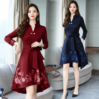【COMEACROSS】2019春装新款重工刺绣连衣裙气质时尚韩版长袖连衣裙