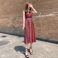 【COMEACROSS】优雅舒适时尚潮流连衣裙圆领中腰2019年夏季A字裙