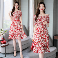 【COMEACROSS】适简约个性拼色中长款短袖连衣裙2019年夏季时尚潮流舒