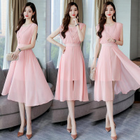 【COMEACROSS】妙形修身甜美圆领短袖飘逸不规则下摆连衣裙