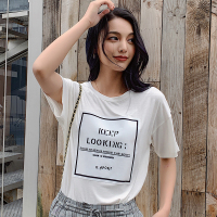 【COMEACROSS】2019夏季新款韩版宽松字母T恤女百搭短袖圆领大码上衣MY00