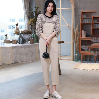 【COMEACROSS】2019春款纯色背带裤子九分休闲裤子女