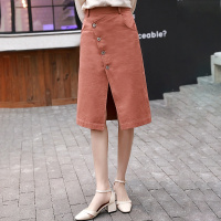 【COMEACROSS】2019春夏新款开叉裙子纯色百搭半身裙女