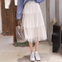 【COMEACROSS】2019春夏新款韩版高腰显瘦时尚蕾丝拼接纱半身裙女