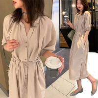 【COMEACROSS】2019年夏季时尚潮流新款韩版宽松收腰条纹连衣裙