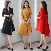 【COMEACROSS】不规则下摆潮流拼接气质时尚纯色双排扣