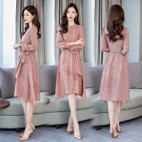 【COMEACROSS】实拍棉麻连衣裙女春2019新款女装韩版时尚气质显瘦收腰系带a字裙