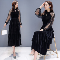 【COMEACROSS】中长款时尚网纱拼接蛋糕裙摆连衣裙2019年春季长裙