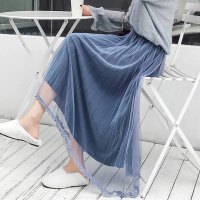 【秀衣记】春季金丝绒蕾丝拼接秋冬百褶中长半身裙