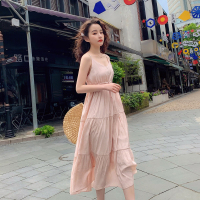【秀衣记】吊带连衣裙女夏薄款2019新款中长款过膝蛋糕裙D2540/限